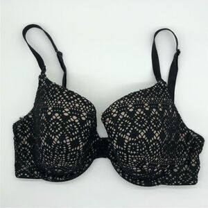 Victoria’s Secret‎ Lined Perfect Coverage Bra Crochet Fishnet Eyelet Black 34D
